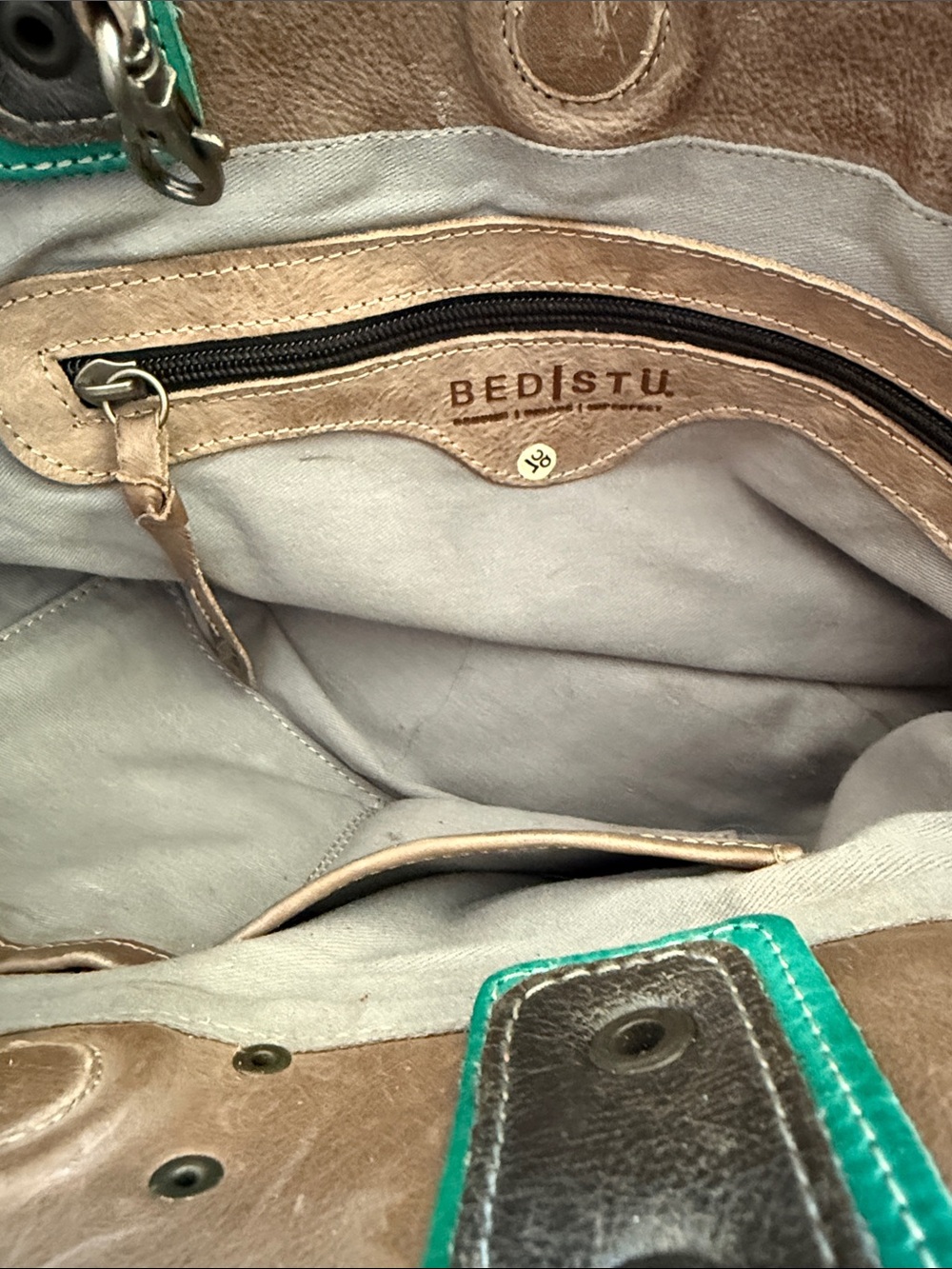 BED|STU Brown Leather Tote with Dark Brown Straps and Green Trim - Picture 4 of 7